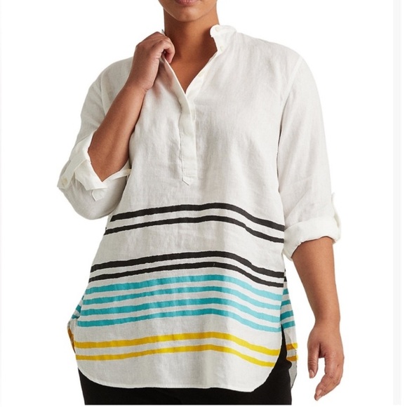 Lauren Ralph Lauren Tavrata Women’s Plus Size Striped Linen Tunic - Picture 1 of 6